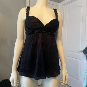 bebe flowy silk top with beading details and built in bra